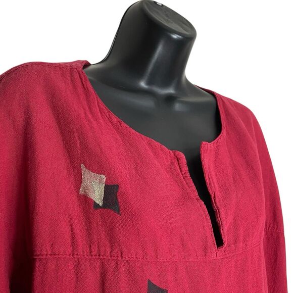 Vtg California Drawstrings Top Womens XXL Red Boho Lagenlook Boxy Artsy Cotton - Picture 7 of 13